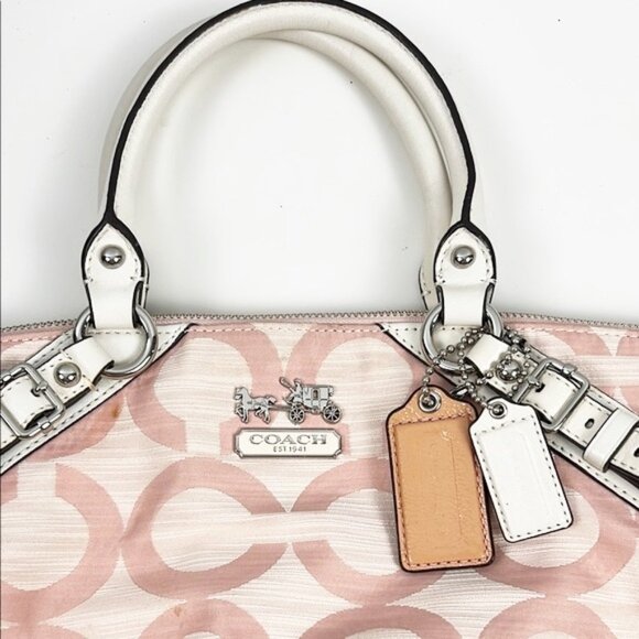 Coach Baby Pink Madison Monogram Signature Logo Canvas Satchel Bag 17000 - Picture 3 of 16